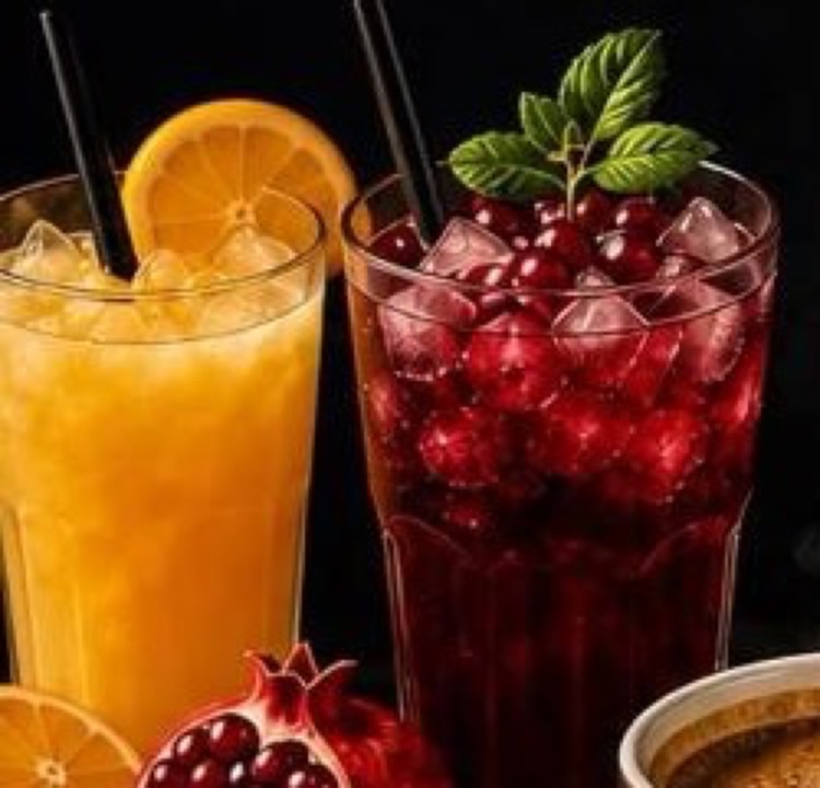 Frisch gepresster Orangensaft und Granatapfelsaft